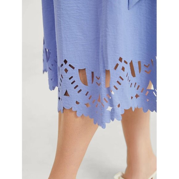 NWT BloomChic Blue Laser Cut Pocket Belted Frill Trim Off Shoulder Dress 12/L - Picture 10 of 12